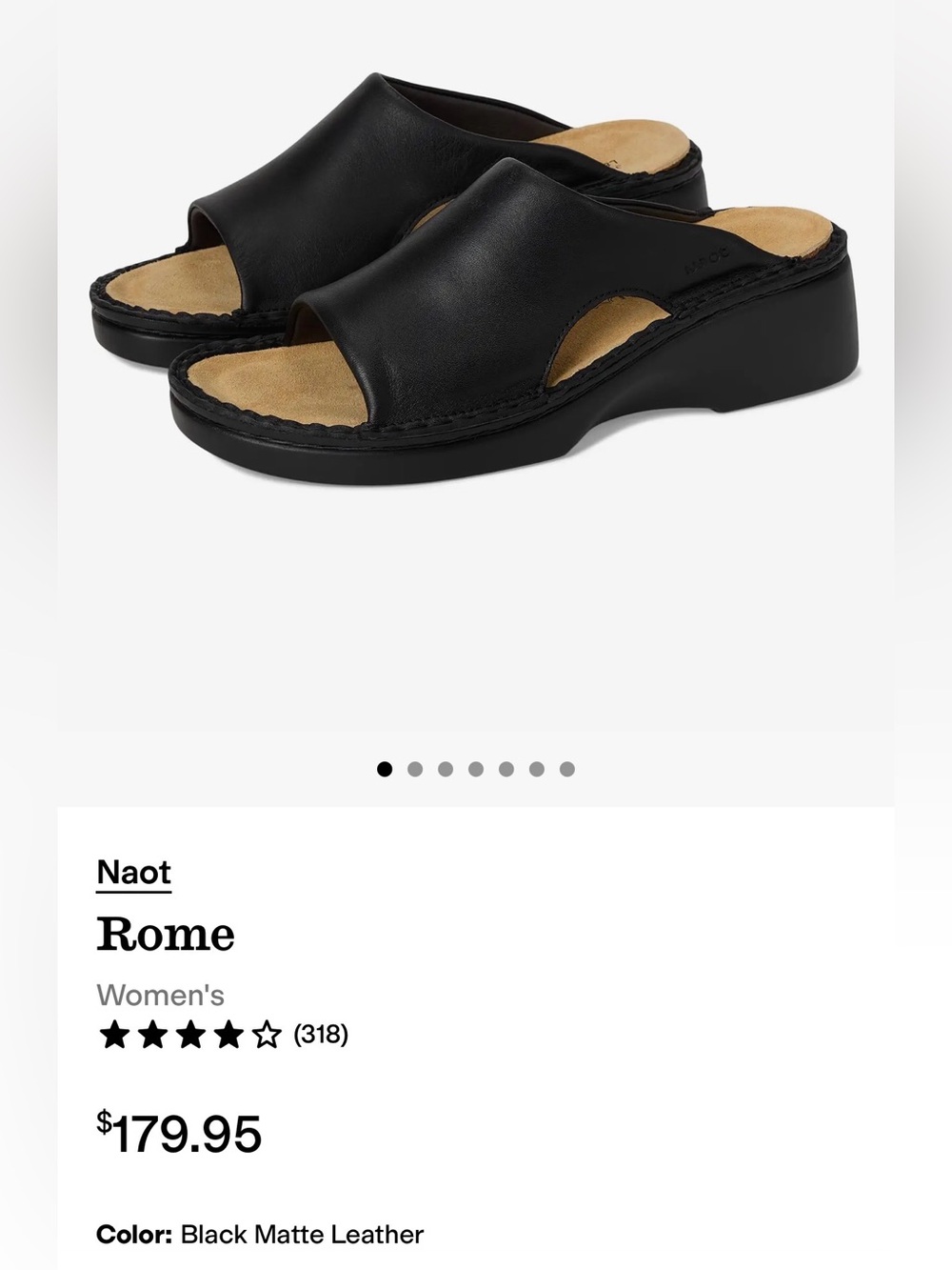 Naot Rome Black Leather Slide Clogs